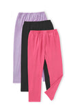 Trampoline Girls Solid Cotton Lycra Slim Fit Leggings Pack of 3 - Multicolour