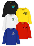 Trampoline Cotton Blend Knit Pack Of 5 Full Sleeves Text Printed Tees - Multi Colour