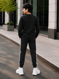 Trampoline Boys Cotton Blend Brooklyn Typographic Print T-Shirt with Track Pants Set – Black