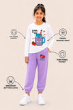 Trampoline Girls Cotton Blend Bubble Strawberry Milk Print T-Shirt & Sweatpants Set – White & Purple