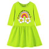 Trampoline Cotton Blend Knit Pack Of 2 Three Fourth Sleeves Butterfly & Flower Printed Dress - Pink & Green