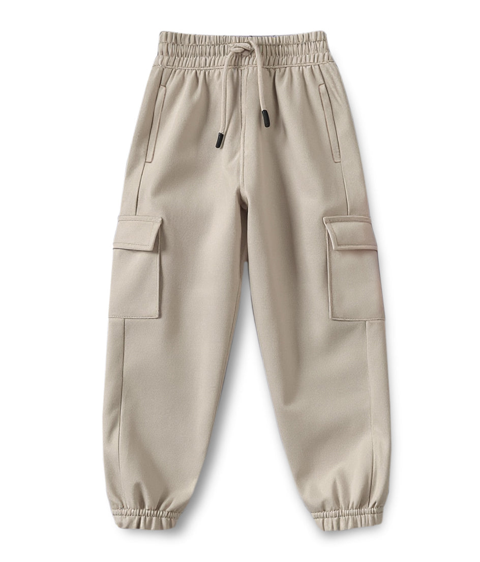 Trampoline Cotton Knit Terry Cargo Joggers With 4 Utility Pockets - Beige