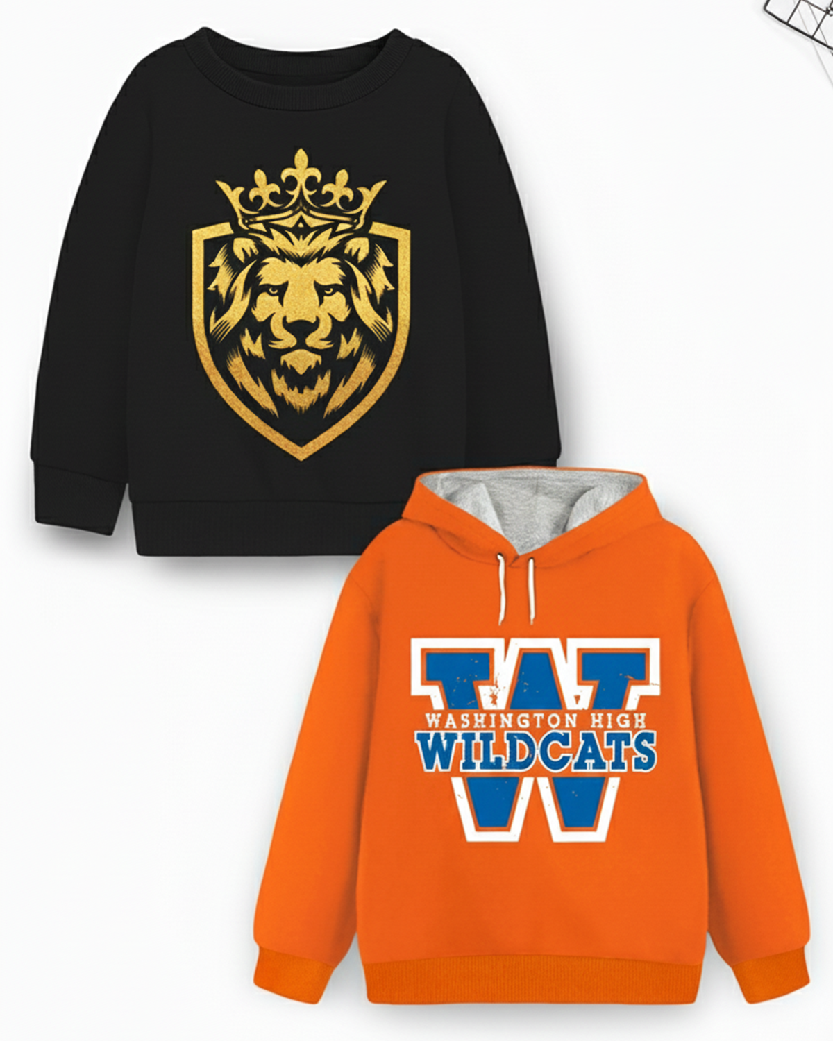 Trampoline Fleece Knit Full Sleeves Lion King & Wildcats Printed Winter Sweatshirt Pack Of 2 - Black Orange