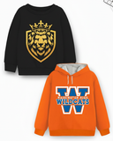 Trampoline Fleece Knit Full Sleeves Lion King & Wildcats Printed Winter Sweatshirt Pack Of 2 - Black Orange