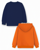 Trampoline Fleece Knit Full Sleeves Astronaut & Wildcats Printed Winter Sweatshirt Pack of 2 - Navy Blue Orange