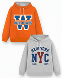 Trampoline Fleece Knit Full Sleeves Wildcats & NYC Printed Winter Sweatshirt Pack of 2 - Orange Grey