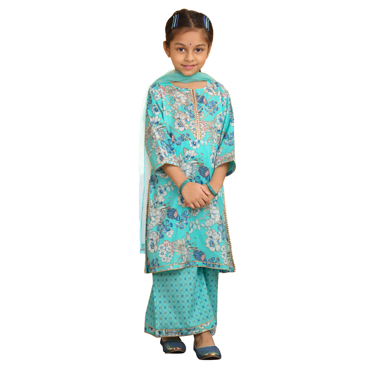 Trampoline Girls Floral Printed Kurta & Palazzo Set With Dupatta