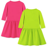 Trampoline Cotton Blend Knit Pack Of 2 Three Fourth Sleeves Butterfly & Flower Printed Dress - Pink & Green