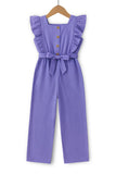 Trampoline Girls Lavender Cotton Slub Ruffle Sleeve Jumpsuit with Belt & Square Neck