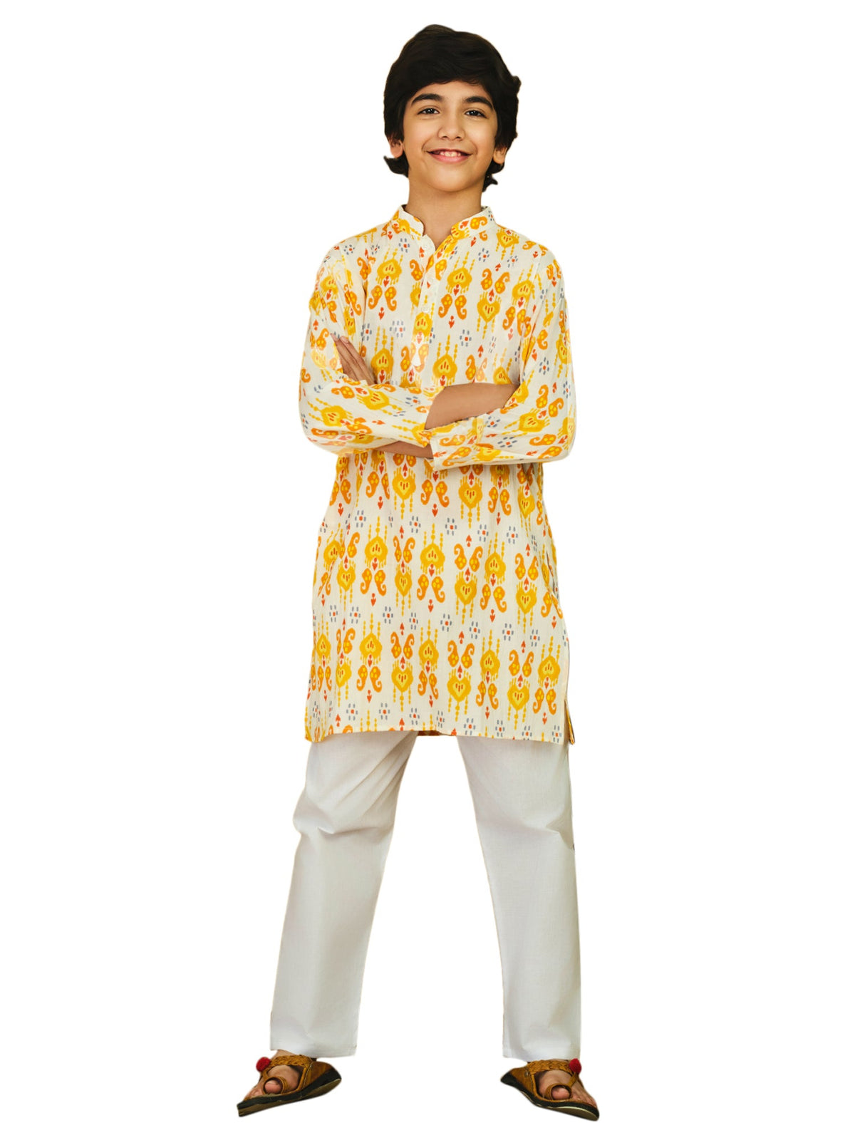Trampoline Woven Cotton Full Sleeves Geometric Printed Kurta Pajama Set - Multicolor