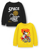 Trampoline Fleece Knit Full Sleeves Space & Bike Printed Winter Sweatshirt Pack of 2 - Black Yellow
