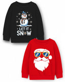 Trampoline Fleece Knit Full Sleeves Snow Man & Santa Printed Winter Sweatshirt Pack of 2 - Black Red