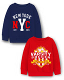 Trampoline Fleece Knit Full Sleeves Nyc & Varsity Soccer Printed Winter Sweatshirt Pack Of 2 - Navy Blue Red