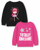 Trampoline Fleece Knit Full Sleeves Totally Awesome Printed Winter Sweatshirt Pack of 2 - Black Pink