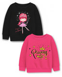 Trampoline Fleece Knit Full Sleeves Princess Printed Winter Sweatshirt Pack Of 2 - Black Pink