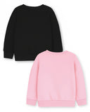 Trampoline Fleece Knit Full Sleeves Keep Smiling & Cat Printed Winter Sweatshirt Pack Of 2 - Black Pink