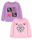 Trampoline Fleece Knit Full Sleeves Text Printed Winter Sweatshirt Pack Of 2 - Pink Purple
