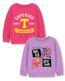 Trampoline Fleece Knit Full Sleeves Text Printed Winter Sweatshirt Pack Of 2 - Pink Purple