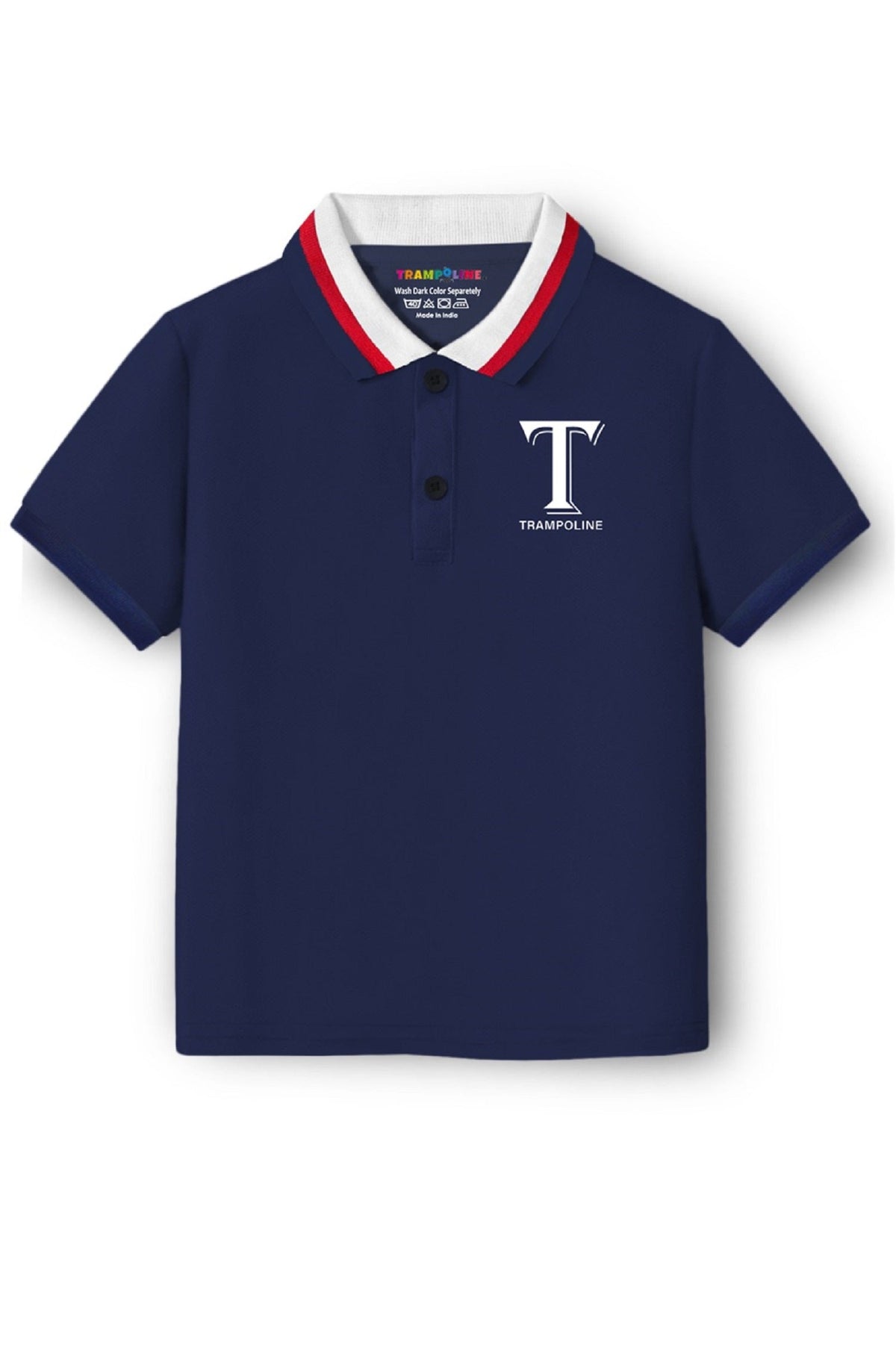 Trampoline Kids Cotton Blend Knit Half Sleeves Solid  Polo T-Shirt - Navy Blue