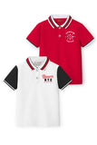 Trampoline Kids Cotton Blend Knit Half Sleeves Solid  Polo T-Shirt Pack of 2 - White, Red