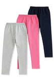Trampoline Cotton Lycra Knit Full Length Leggings Solid Pack Of 3 - Black Pink & Grey