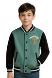 Trampoline Towel Print Logo with Suede Body & Fleece Sleeves Winter Varsity Jacket - Multi Colour