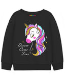 Trampoline Fleece Knit Full Sleeves Unicorn & Totally Awesome Printed Winter Sweatshirt Pack Of 2 - Black Pink