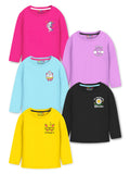 Trampoline Cotton Blend Knit Pack Of 5 Full Sleeves Share A Smile & Meow Text Printed Tees - Multi Colour