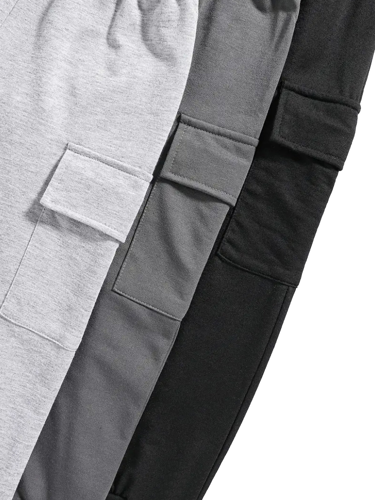 Trampoline Cotton Blend Knit Pack Of 3 Solid Cargo Joggers With Pockets - Blue, Dark Grey & Black