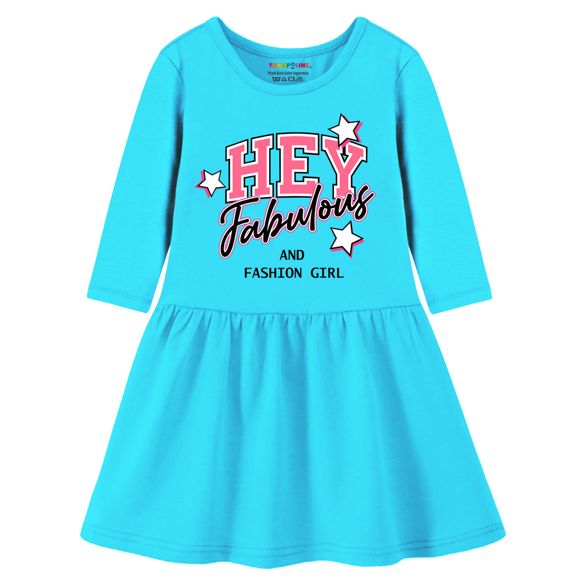 Trampoline Girls 3/4 Sleeve Midi Dress | Stylish Cotton Outfit with Cute Prints | Comfy, Breathable Everyday Wear for Kids | Pack of 1