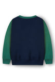 Trampoline Fleece Knit Full Sleeves California Printed Colour Blocked Winter Sweatshirt - Blue & Green