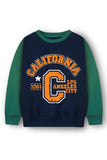 Trampoline Fleece Knit Full Sleeves California Printed Colour Blocked Winter Sweatshirt - Blue & Green