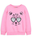 Trampoline Fleece Knit Full Sleeves Keep Smiling & Cat Printed Winter Sweatshirt Pack Of 2 - Black Pink