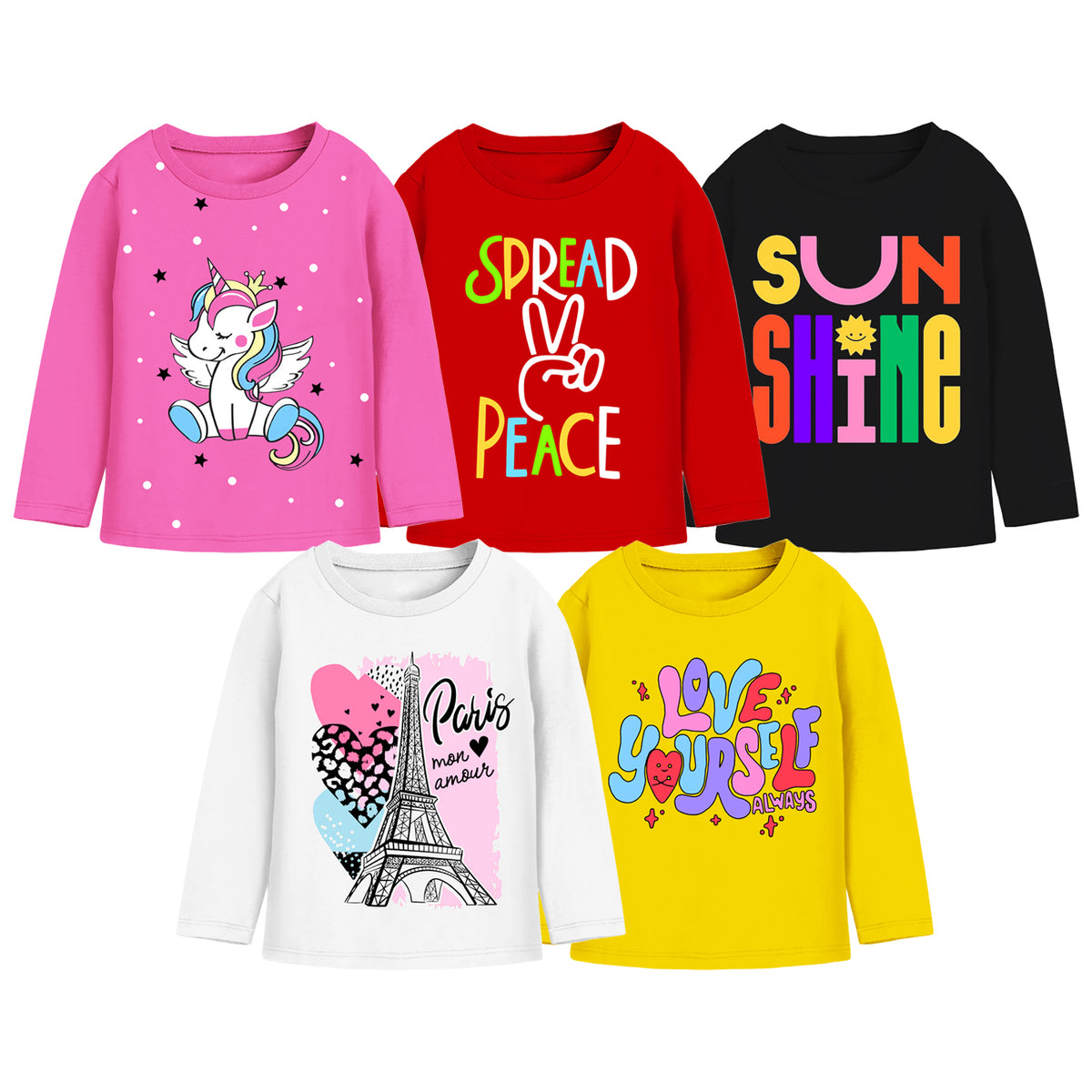 Trampoline Girls Full Sleeves Regular Fit T-Shirt (Pack of 5)