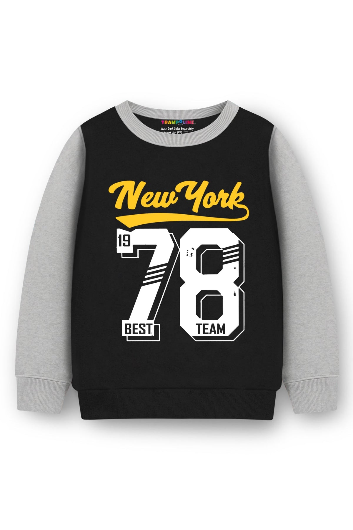 Trampoline Fleece Knit Full Sleeves New York Printed Colorblock Winter Sweatshirt - Black & Grey