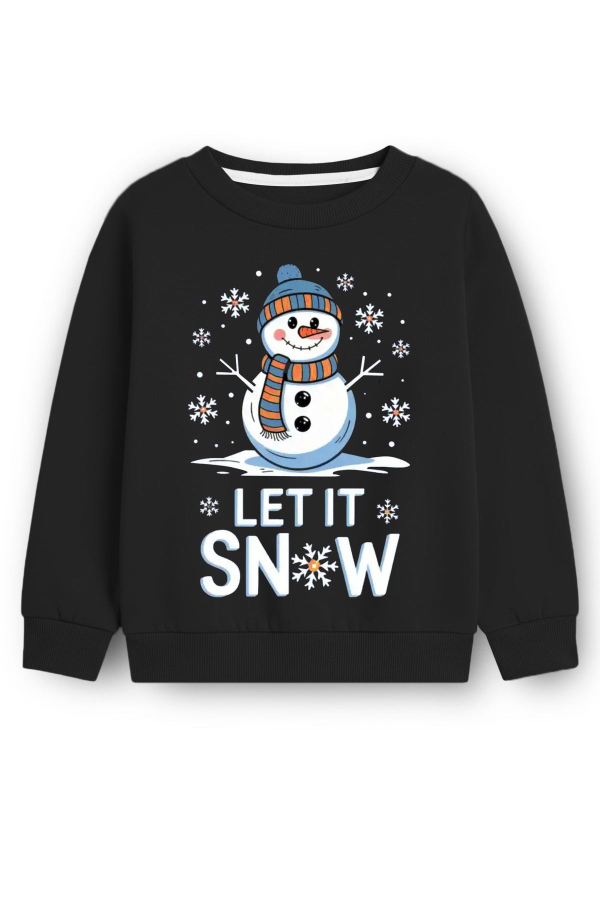 Trampoline Fleece Knit Full Sleeves Snow Man Printed Winter Sweatshirt - Black