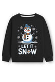 Trampoline Fleece Knit Full Sleeves Snow Man Printed Winter Sweatshirt - Black