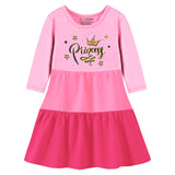 Trampoline Knit Three Fourth Sleeves Princess Printed Dress - Pink