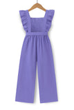 Trampoline Girls Lavender Cotton Slub Ruffle Sleeve Jumpsuit with Belt & Square Neck