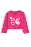 Trampoline Cotton Blend Pack Of 3 Full Sleeves Butterfly & Heart Printed Crop Tops - Multi Colour