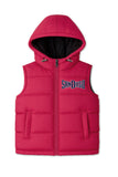 Trampoline Knit Sleeveless Solid Puffer Winter Jacket With 2 Front Pockets - Red