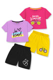 Trampoline Cotton Blend Pack Of 2 Half Sleeves Fresh Summer & Be Kind Printed Crop Top & Shorts Set - Multi Colour