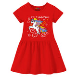 Trampoline Cotton Blend Pack Of 2 Half Sleeves Unicorn and LOVE Graphic Printed Dress - Red & Yellow