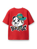 Trampoline Cotton Knit Half Sleeves Oversized T-Shirts With Bold Graphic Prints & Drop Shoulder - Red