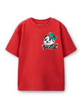 Trampoline Cotton Knit Half Sleeves Oversized T-Shirts With Bold Graphic Prints & Drop Shoulder - Red