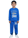 Trampoline Cotton Blend Knit Full Sleeves Typography Printed Tee With Track Pants Set - Blue