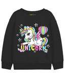 Trampoline Fleece Knit Full Sleeves Unicorn & Cute & Kind Printed Winter Sweatshirt Pack Of 2 - Black Yellow