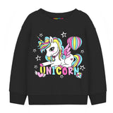 Trampoline Fleece Knit Full Sleeves Unicorn Printed Winter Sweatshirt - Black