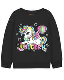Trampoline Fleece Knit Full Sleeves Unicorn & Chase The Glow Printed Winter Sweatshirt Pack Of 2 - Black Pink