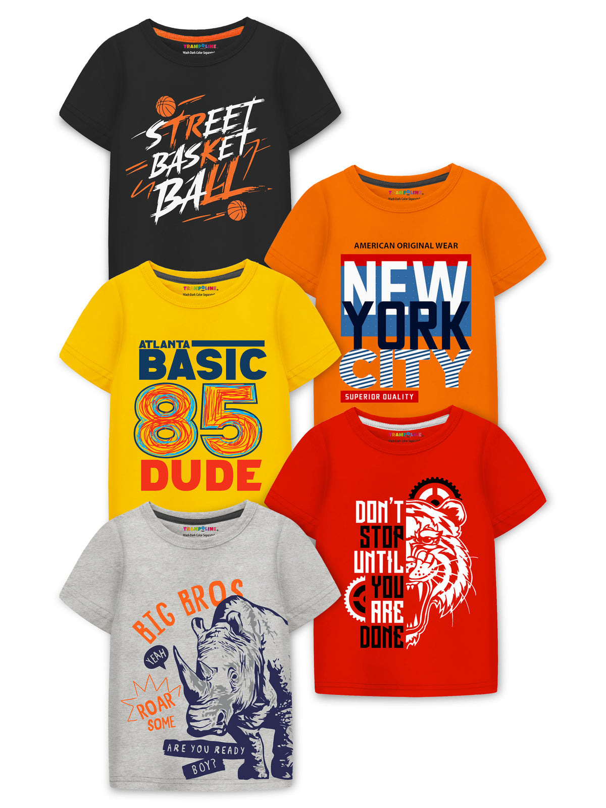 Trampoline Boys Half Sleeves Regular Fit T-Shirt (Pack of 5)